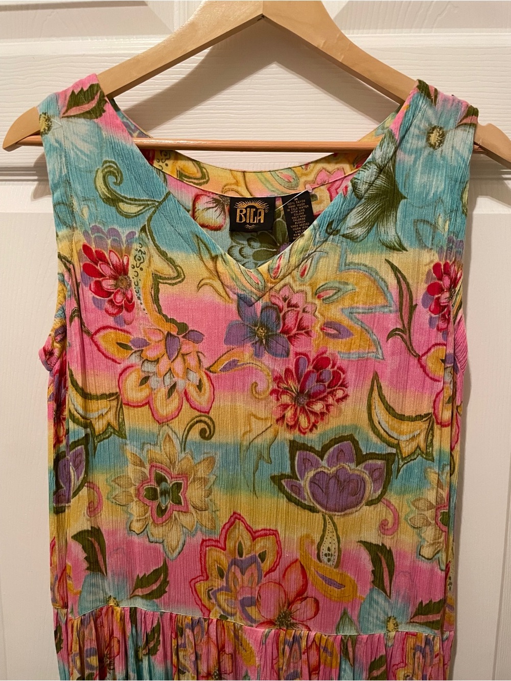 Bila Floral Sleeveless Maxi Dress in Pink, Yellow & Aqua M - Picture 4 of 5